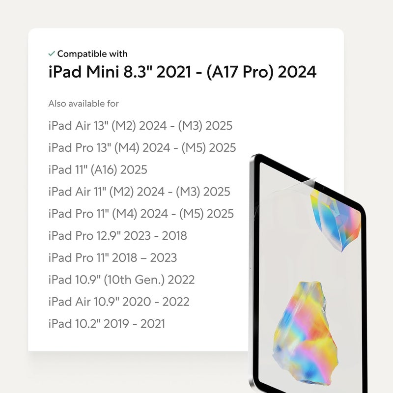 Paperlike 3 واقي شاشة (2x) لجهاز iPad Mini 8.3” (A17 Pro 2024 / الجيل السادس 2021) – إحساس حقيقي بالورق، تركيب خالي من الفقاعات (فراشة)، يحمي طرف القلم - Image 2